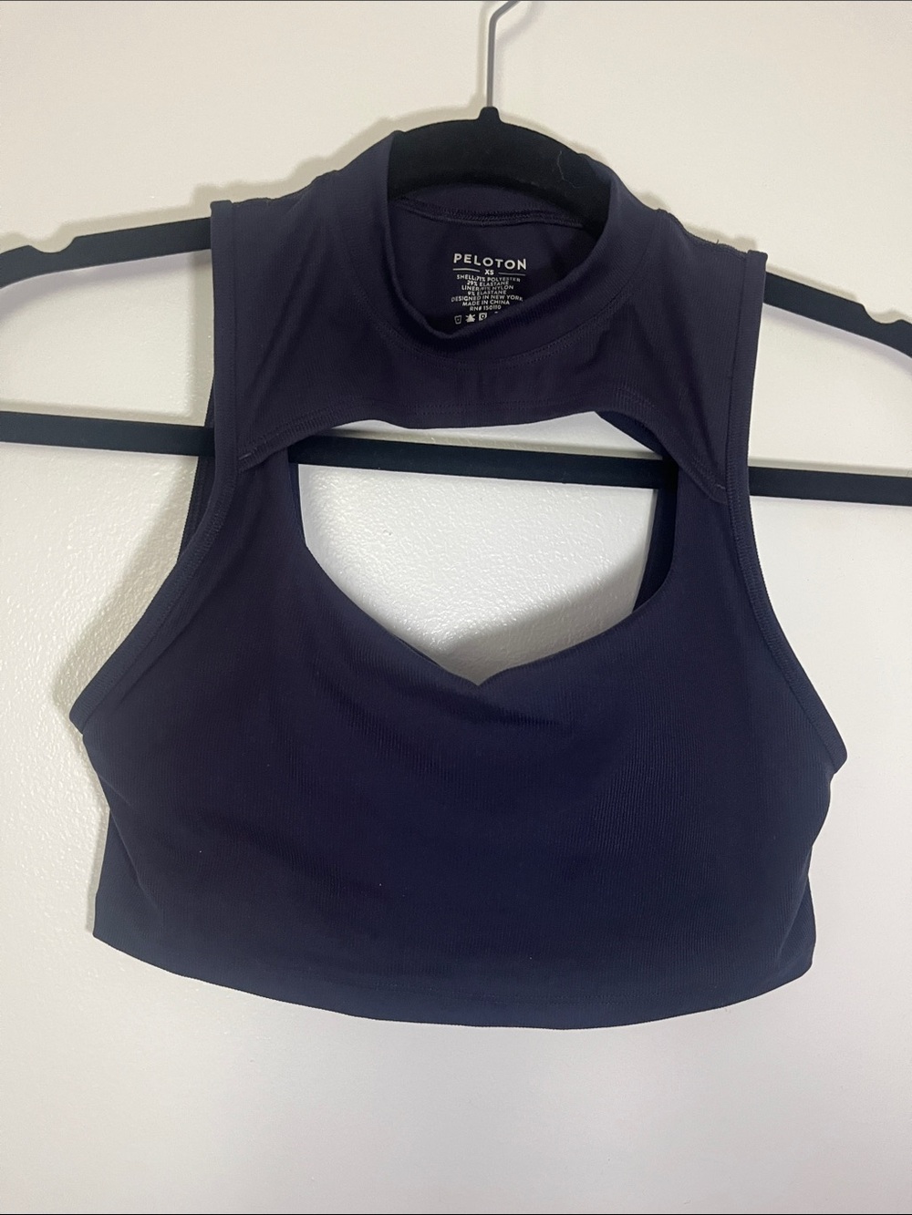 Peloton Cadent Rib Mock Neck Cutout Sports Bra Navy - Size XS